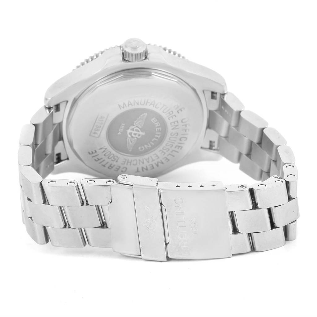 The image shows the back case and bracelet of a Breitling Superocean A17364 Men's Stainless Steel Black Dial A17364 Men's Stainless Steel Black Dial watch, viewed from the rear angle.