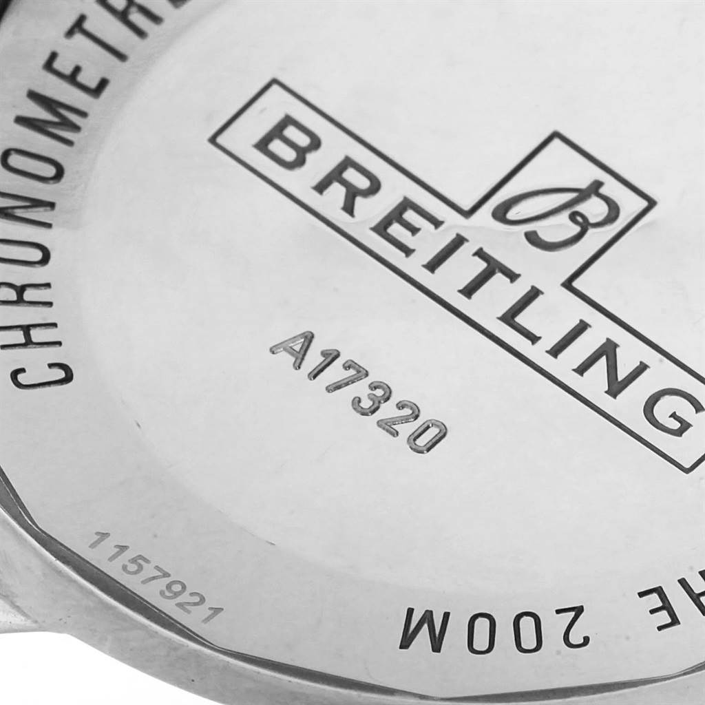 The image shows the back case of the Breitling Superocean A17320 Men's Stainless Steel Blue Dial A17320 Men's Stainless Steel Blue Dial model watch, featuring the brand name, model number A17320, and water resistance marking.