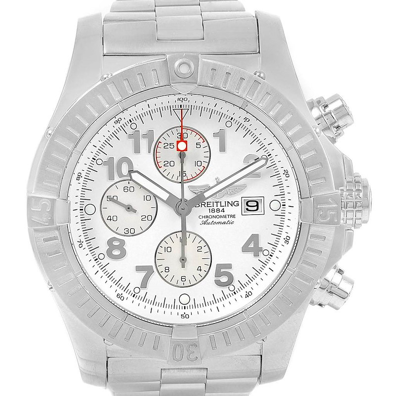 Breitling Aeromarine Super Avenger White Dial Watch A13370 Box Papers SwissWatchExpo