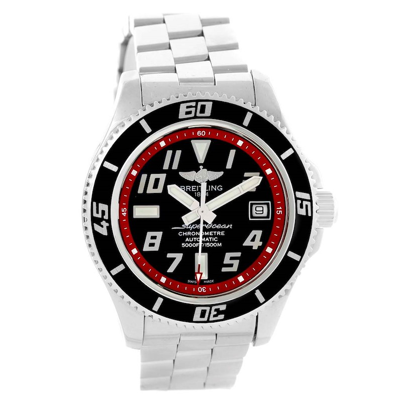 Breitling Superocean 42 Abyss Black Red Dial Steel Mens Watch A17364 SwissWatchExpo