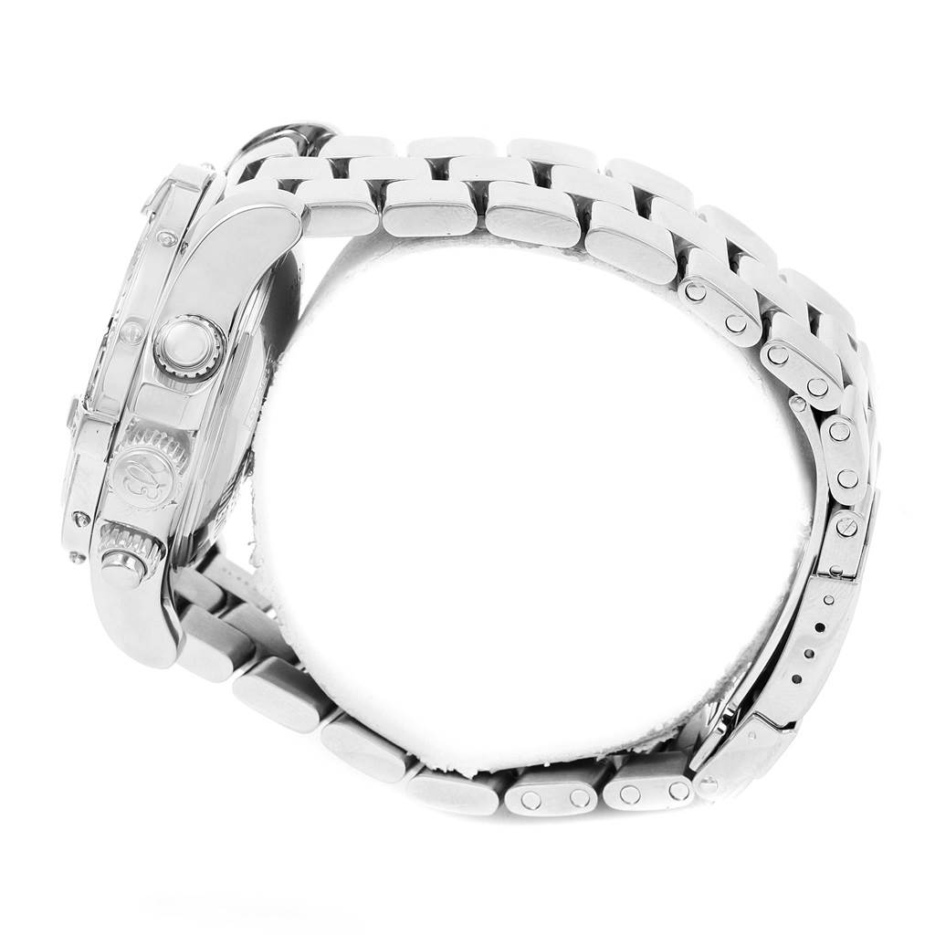 The image shows a side view of the Breitling Superocean A13381 Men's Stainless Steel Beige Dial A13381 Men's Stainless Steel Beige Dial watch, highlighting its metal bracelet and crown.