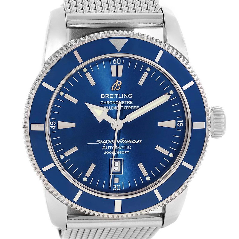 Breitling Superocean Heritage 46 Blue Dial Mesh Bracelet Watch A17320 SwissWatchExpo