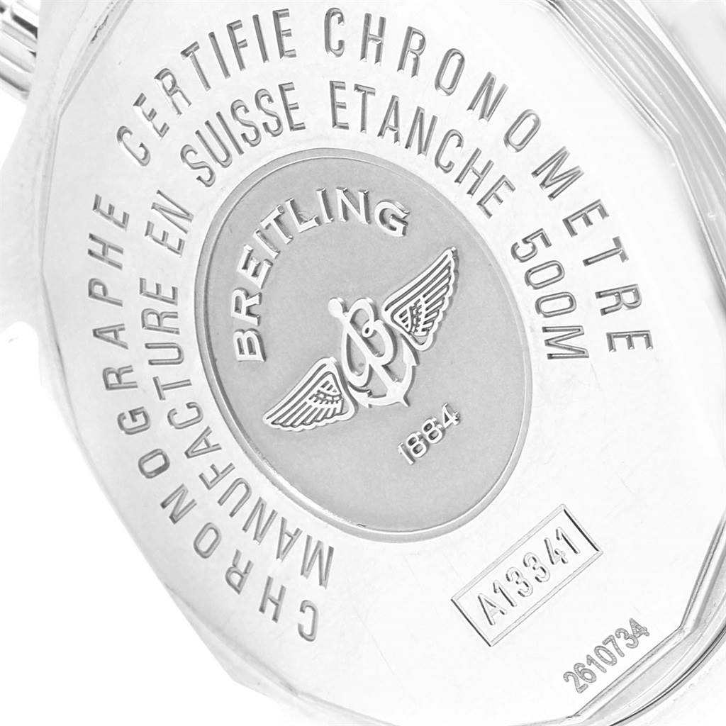 The image shows the back case of a Breitling Superocean A13341 Men's Stainless Steel Black Dial A13341 Men's Stainless Steel Black Dial watch.