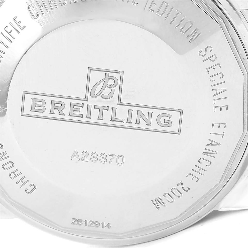 The image shows the case back of a Breitling Superocean A23370 Men's Stainless Steel Blue Dial A23370 Men's Stainless Steel Blue Dial model, displaying the brand logo and model number A23370.