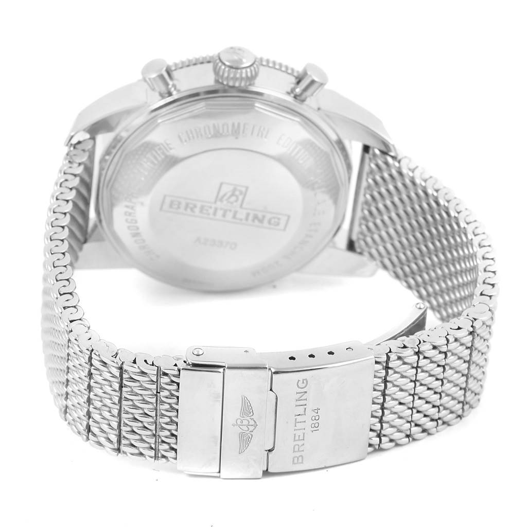 This image shows the back case and clasp of the Breitling Superocean A23370 Men's Stainless Steel Blue Dial A23370 Men's Stainless Steel Blue Dial watch from a rear angle.