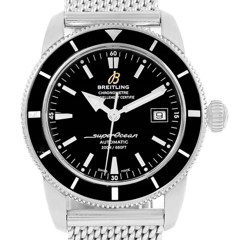 Breitling Superocean Heritage 42 Black Dial Mesh Bracelet Watch A17321 SwissWatchExpo