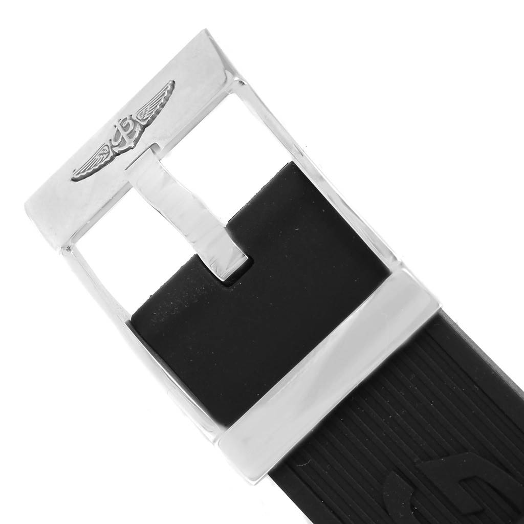 The image shows the buckle and strap of a Breitling Superocean A13340 Men's Stainless Steel Black Dial A13340 Men's Stainless Steel Black Dial watch from a top-down angle.