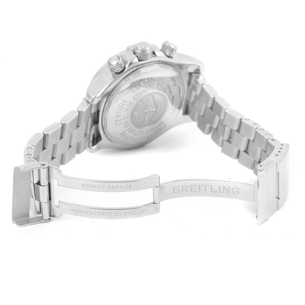 This image shows the back case and open metal bracelet clasp of a Breitling Superocean A13340 Men's Stainless Steel Black Dial A13340 Men's Stainless Steel Black Dial watch.