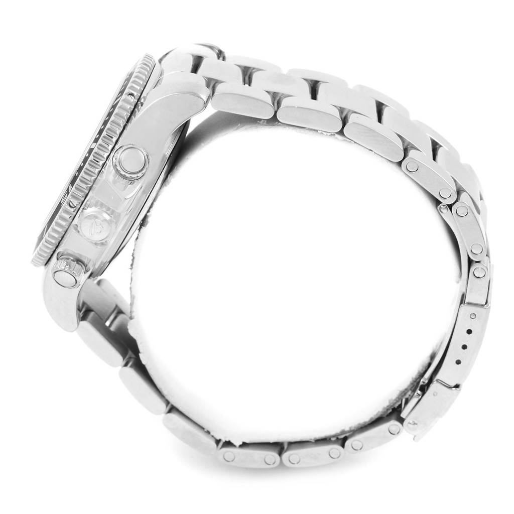 This image shows a side view of the Breitling Superocean A13311 Men's Stainless Steel Black Dial A13311 Men's Stainless Steel Black Dial watch, highlighting the case, bezel, crown, and metal bracelet.