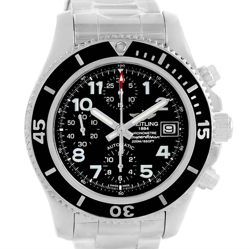 Breitling Superocean Chronograph 42 Black Dial Steel Mens Watch A13311 SwissWatchExpo
