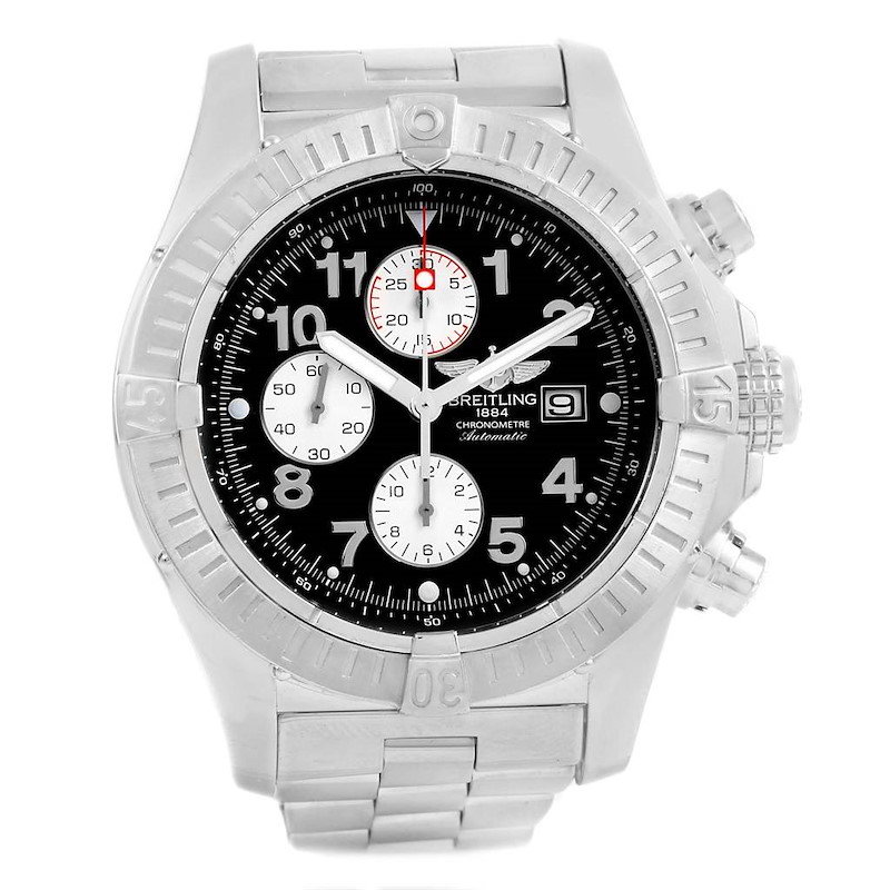 Breitling Aeromarine Super Avenger Black Dial Mens Watch A13370 SwissWatchExpo
