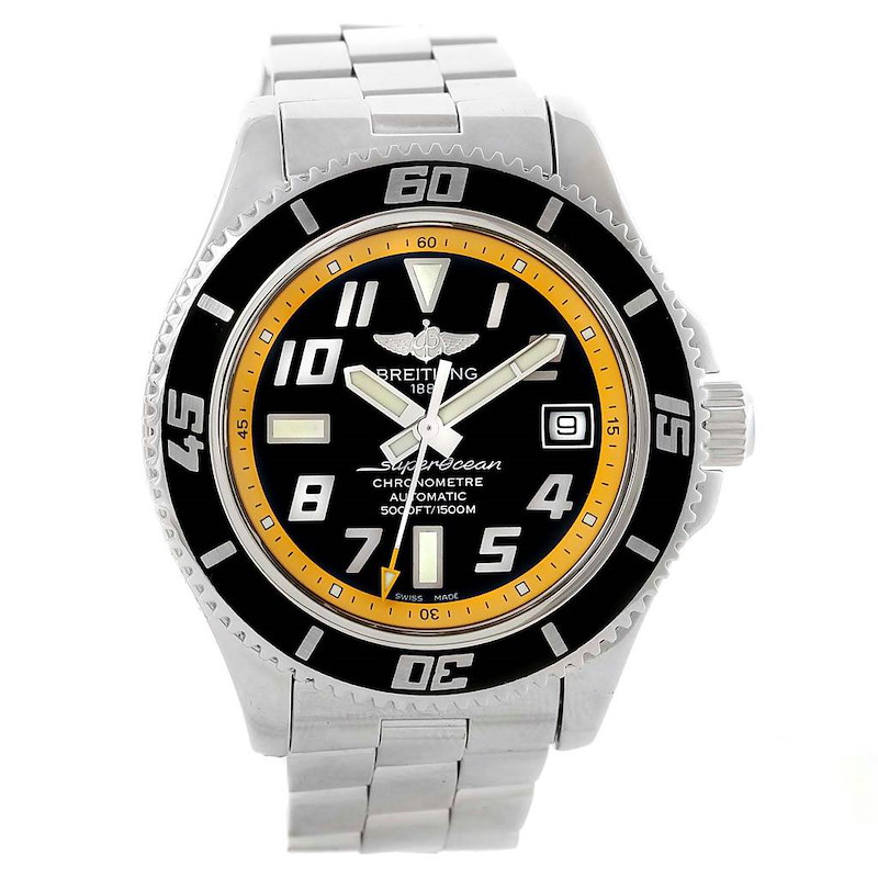 Breitling Superocean 42 Abyss Black Yellow Automatic Mens Watch A17364 SwissWatchExpo