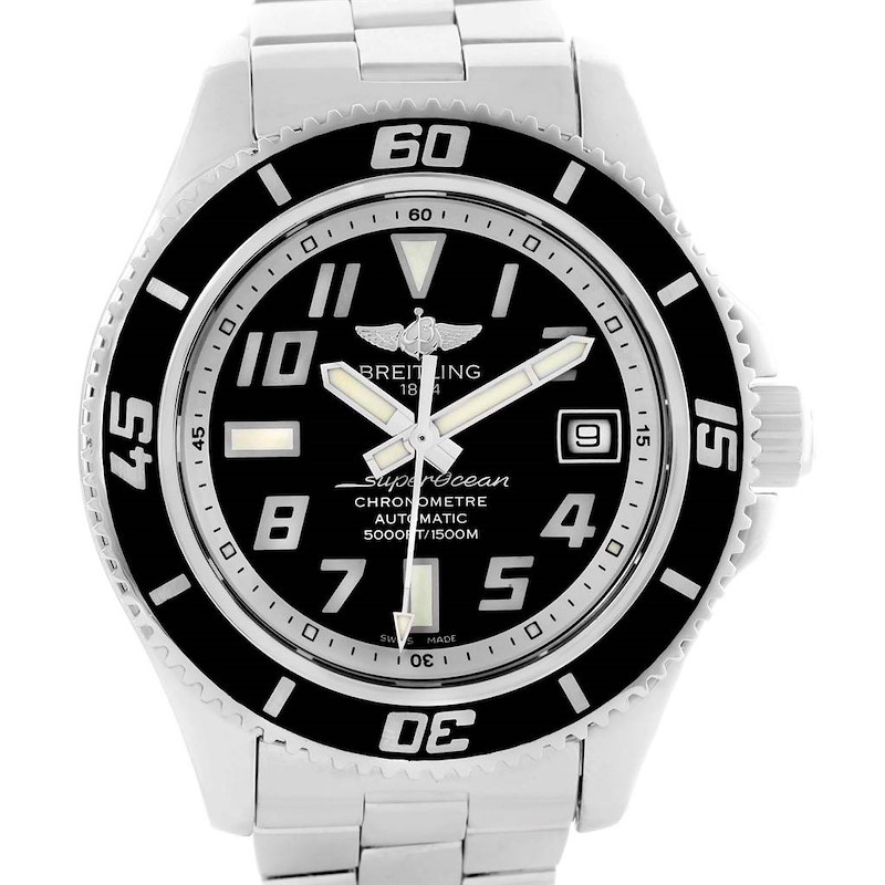 Breitling Superocean 42 Abyss Black Silver Dial Mens Watch A17364 Box Papers SwissWatchExpo