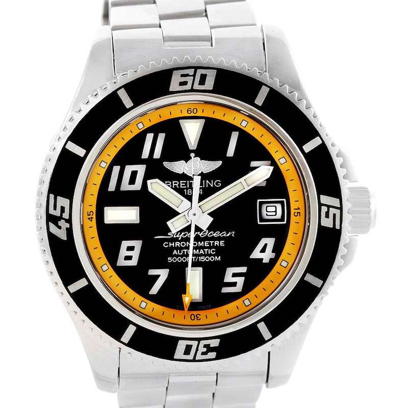 Breitling Superocean Abyss Black Yellow Mens Watch A17364 Box SwissWatchExpo