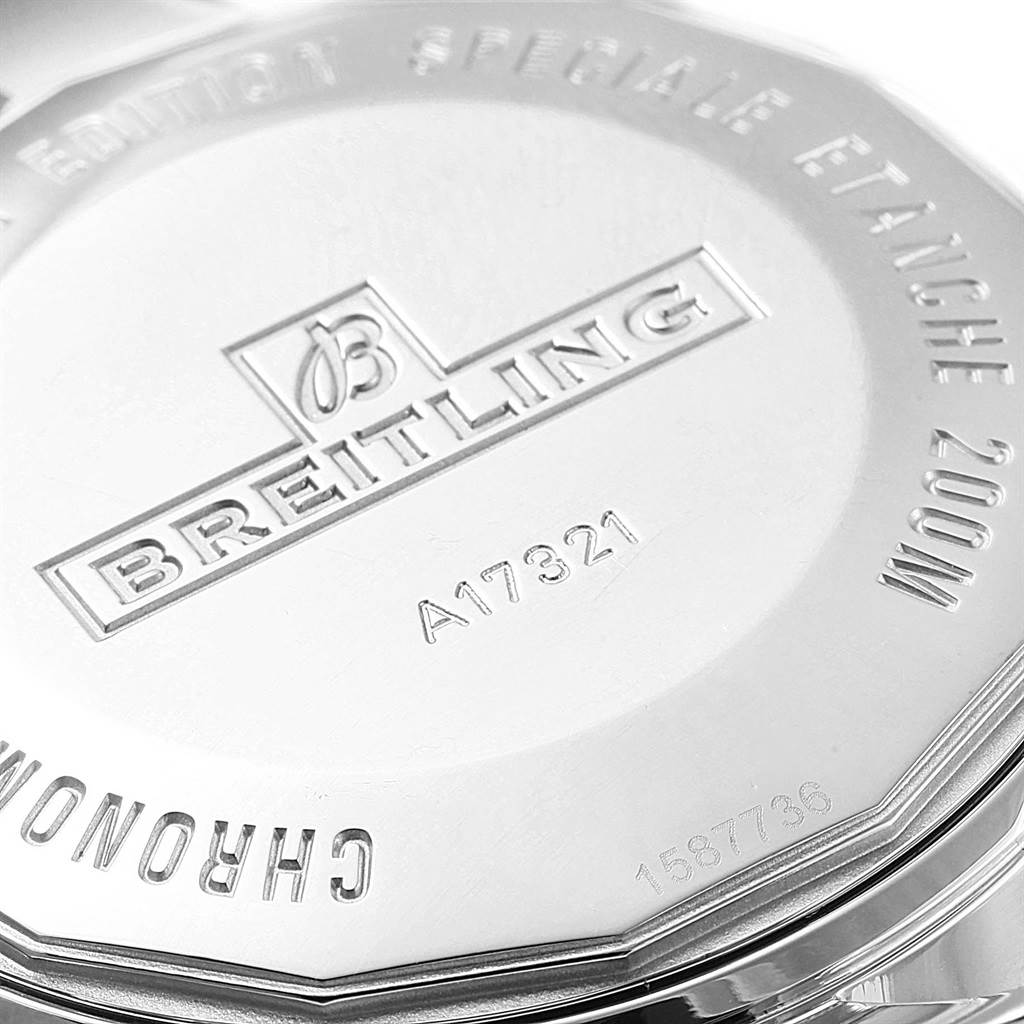 This image shows the back cover of a Breitling Superocean A17321 Men's Stainless Steel Black Dial A17321 Men's Stainless Steel Black Dial watch, revealing the model number and brand engraving.