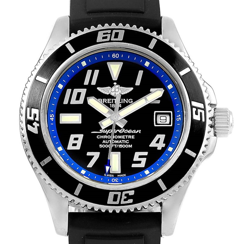 Breitling Superocean Abyss Black Blue Dial Rubber Strap Watch A17364 SwissWatchExpo