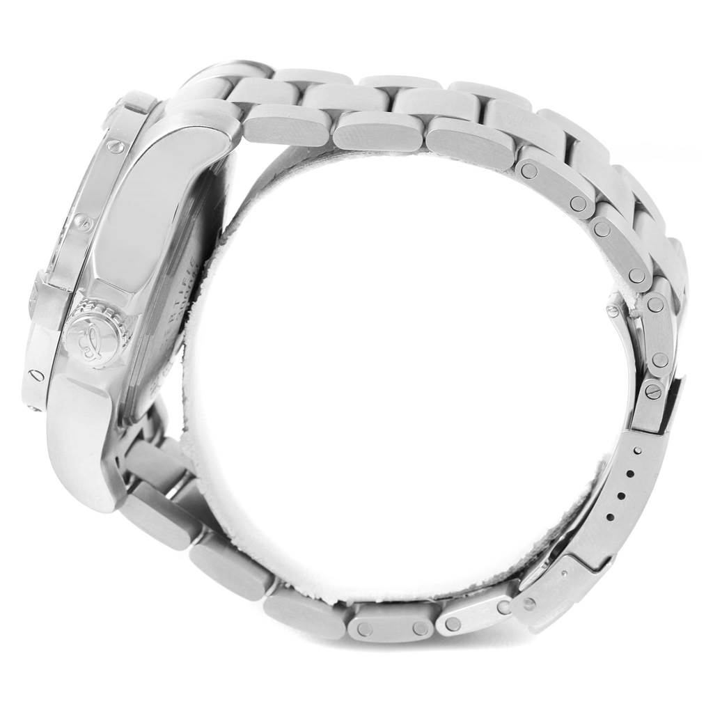 The image shows a side view of the Breitling Avenger A17331 Men's Stainless Steel Black Dial A17331 Men's Stainless Steel Black Dial watch, focusing on the case, crown, and metal bracelet.