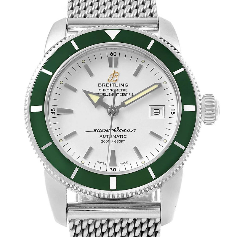Breitling Superocean Heritage 42 Silver Dial Green Bezel Watch A17321 SwissWatchExpo