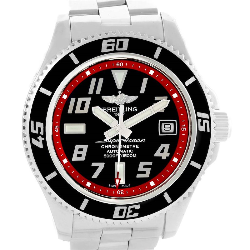 Breitling Superocean 42 Abyss Black Red Steel Mens Watch A17364 SwissWatchExpo