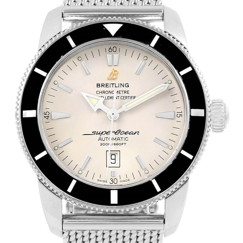 Breitling Superocean Heritage 46 Silver Dial Mesh Bracelet Watch A17320 SwissWatchExpo