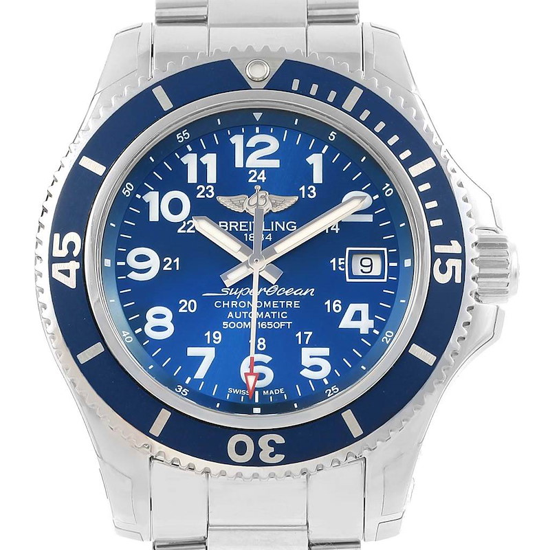 Breitling Superocean II Blue Dial Steel Mens Watch A17365 Unworn SwissWatchExpo