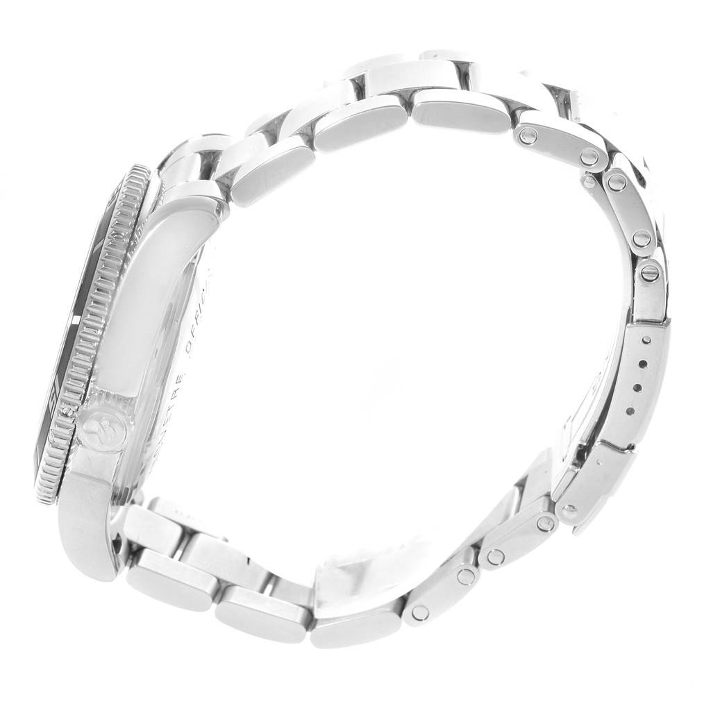 This image shows a side view of a Breitling Superocean A17364 Men's Stainless Steel Black Dial A17364 Men's Stainless Steel Black Dial watch, highlighting its case and metal bracelet.