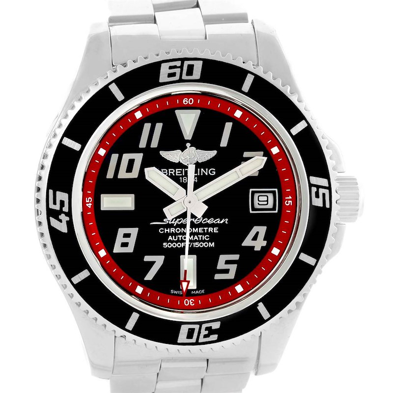 Breitling Superocean 42 Abyss Black Red Automatic Mens Watch A17364 SwissWatchExpo