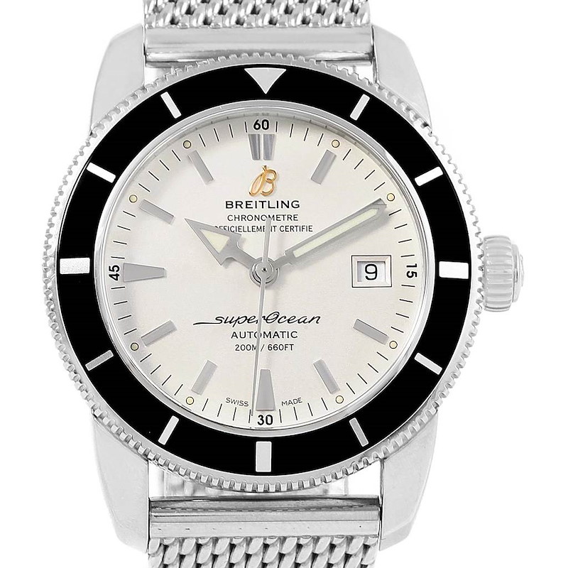 Breitling Superocean Heritage 42 Black Bezel Mesh Bracelet Watch A17321 SwissWatchExpo
