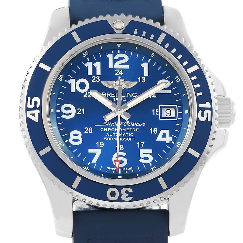 Breitling Superocean II Blue Dial Rubber Strap Mens Watch A17365 SwissWatchExpo