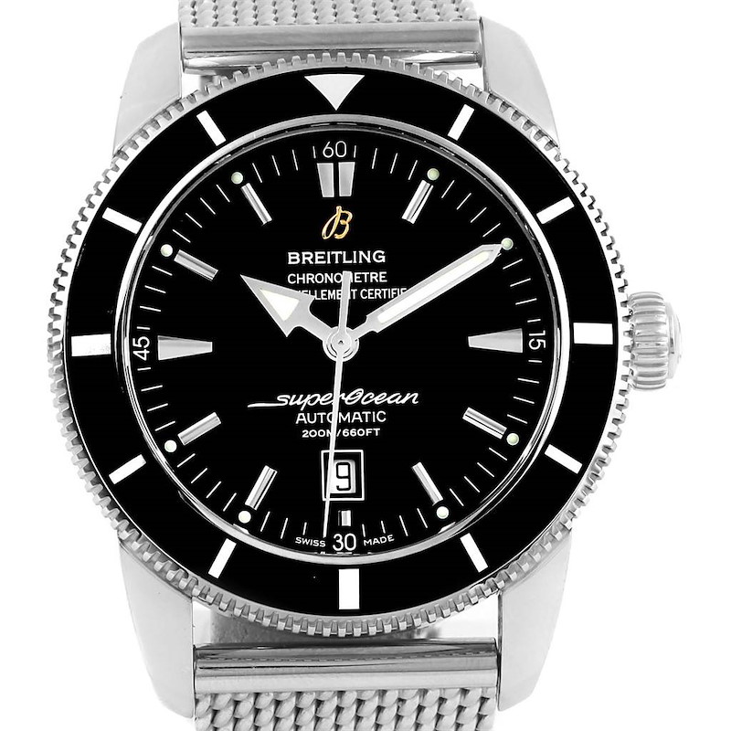 Breitling Superocean Heritage 46 Black Dial Mesh Bracelet Watch A17320 SwissWatchExpo