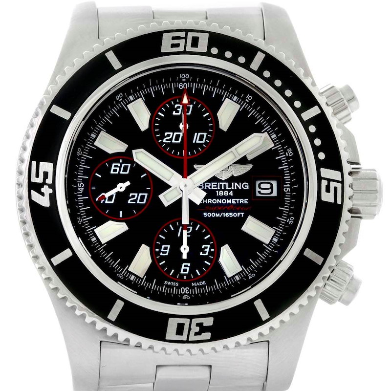 Breitling Aeromarine SuperOcean II Black Red Chronograph Watch A13341 SwissWatchExpo