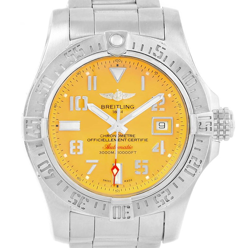 Breitling Aeromarine Avenger II Seawolf Yellow Dial Mens Watch A17331 SwissWatchExpo