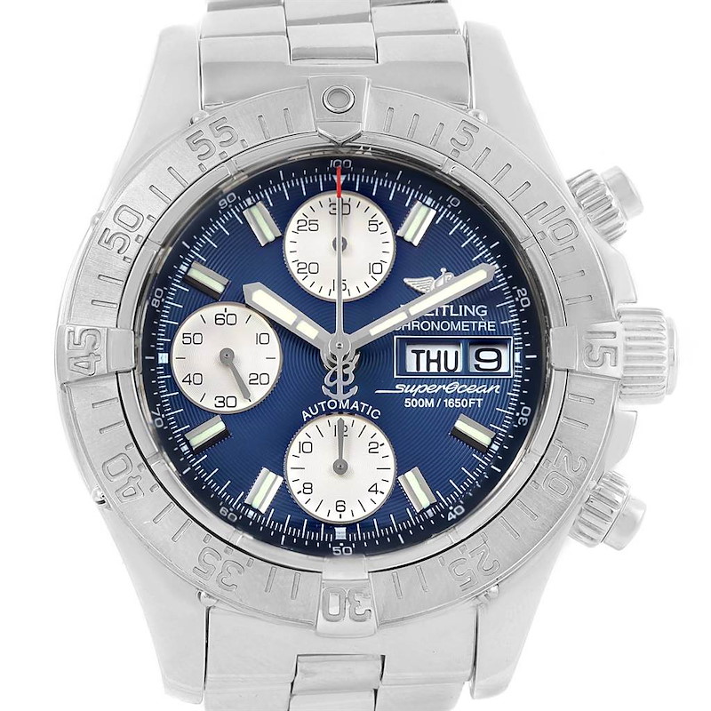Breitling Aeromarine Superocean Blue Dial Mens Watch A13340 Box Papers SwissWatchExpo