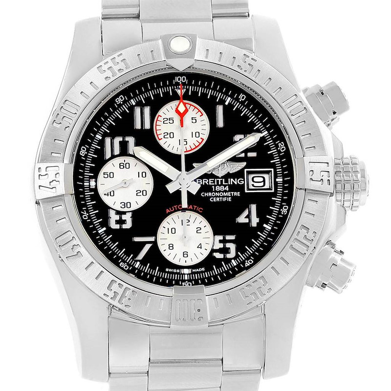 Breitling Aeromarine Super Avenger Black Dial Watch A13381 Box Papers SwissWatchExpo