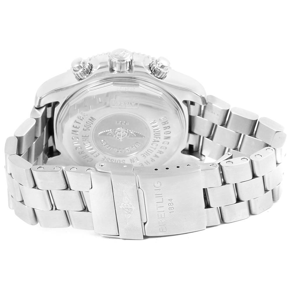 The image shows the back case and stainless steel bracelet of the Breitling Superocean A13341 Men's Stainless Steel Black Dial A13341 Men's Stainless Steel Black Dial watch at a rear angle.