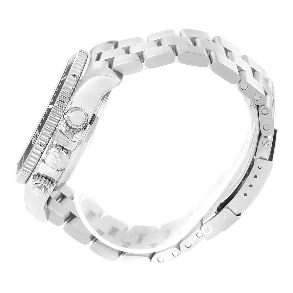 The image shows the side view of a Breitling Superocean A13341 Men's Stainless Steel Black Dial A13341 Men's Stainless Steel Black Dial watch, highlighting the crown, pushers, bezel, and bracelet.