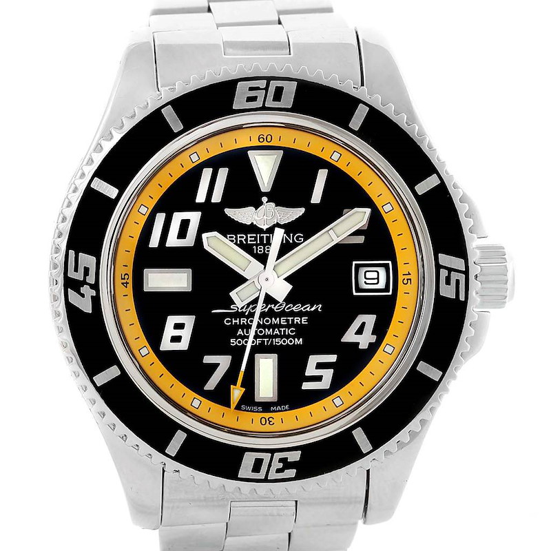 Breitling Superocean 42 Abyss Black Yellow Automatic Mens Watch A17364 SwissWatchExpo