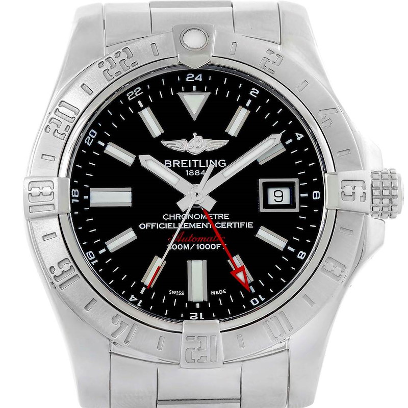 Breitling Aeromarine Avenger II GMT Black Dial Watch A32390 Papers SwissWatchExpo