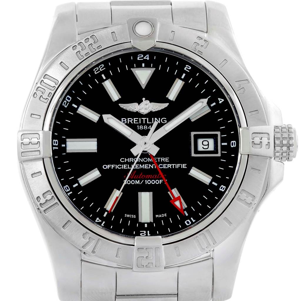 Breitling Aeromarine Avenger II GMT Black Dial Watch A32390 Papers ...