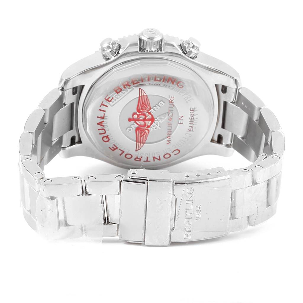 The image shows the back case and bracelet of a Breitling Superocean A13311 Men's Stainless Steel Blue Dial A13311 Men's Stainless Steel Blue Dial watch from a rear angle.