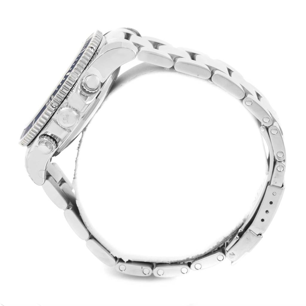 The image displays a side view of the Breitling Superocean A13311 Men's Stainless Steel Blue Dial A13311 Men's Stainless Steel Blue Dial watch, showcasing the watch case, bezel, crown, and part of the bracelet.