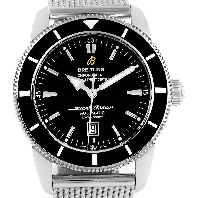 Breitling Superocean Heritage 42 Black Dial Mesh Bracelet Watch A17320 SwissWatchExpo