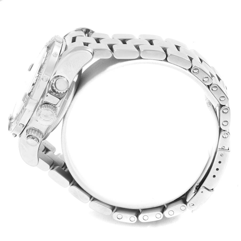 The image shows a side view of the Breitling Superocean A13340 Men's Stainless Steel Beige Dial A13340 Men's Stainless Steel Beige Dial watch, highlighting the crown, pushers, and bracelet.