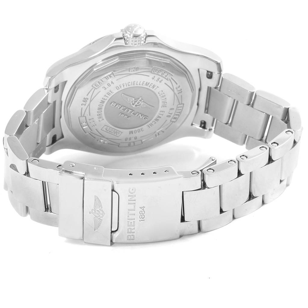 The image shows the back case and stainless steel bracelet of the Breitling Avenger A32390 Men's Stainless Steel Black Dial A32390 Men's Stainless Steel Black Dial watch.