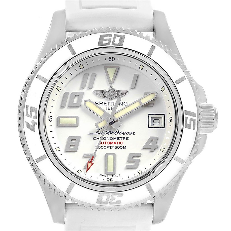 Breitling Superocean 42 White Dial Rubber Strap Watch A17364 Box Papers SwissWatchExpo