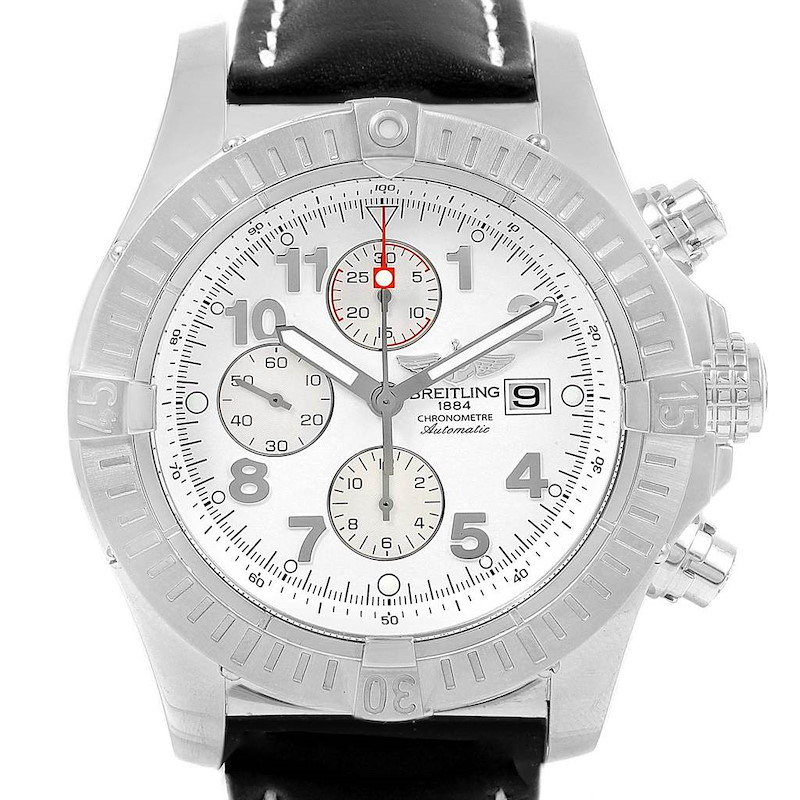 Breitling Aeromarine Super Avenger White Dial Black Strap Watch A13370 SwissWatchExpo