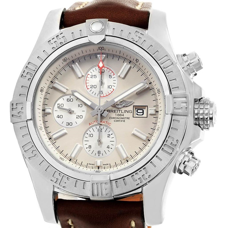 Breitling Aeromarine Super Avenger Brown Strap Watch A13371 Box Papers SwissWatchExpo