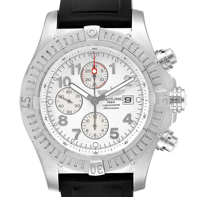 Breitling Aeromarine Super Avenger White Dial Rubber Strap Watch A13370 SwissWatchExpo
