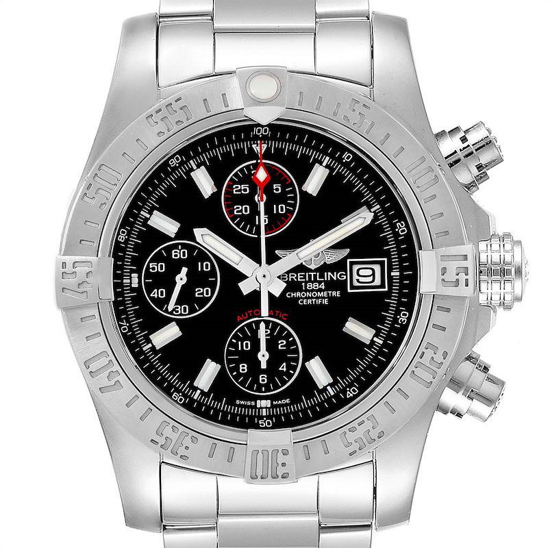 Breitling Avenger II Chronograph Black Dial Watch A13381 Box Papers SwissWatchExpo