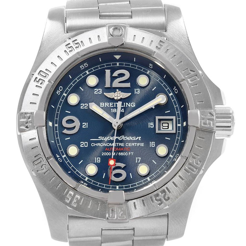 Breitling Superocean Steelfish Blue Dial Watch A17390 Box Papers SwissWatchExpo